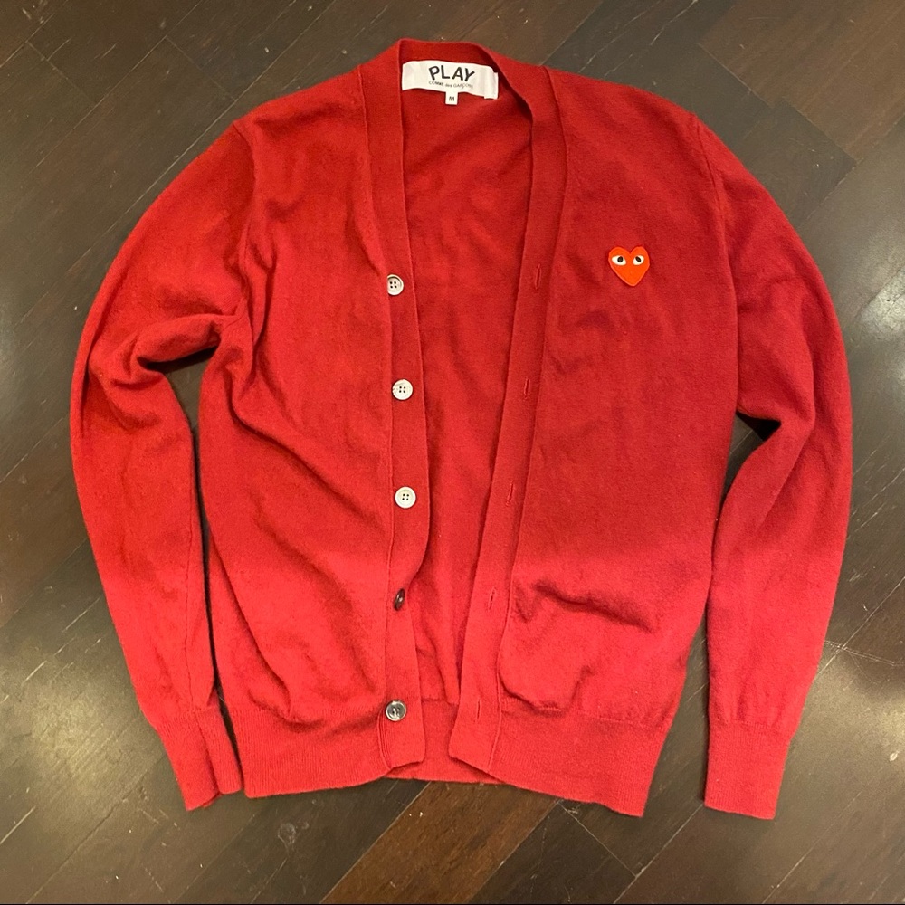 Come Des Garçon Play Red cardigan sweater